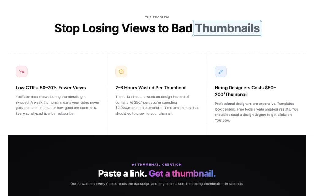 ThumbnailCreator homepage — screenshot of the image generation AI tool, Oct 2, 2026