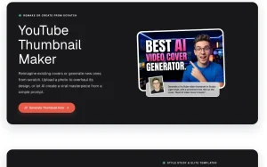 Thumbs.ai homepage page homepage screenshot, image generation AI tool