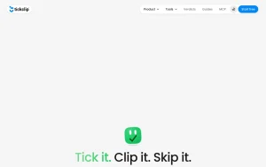 TickClip homepage — screenshot of the research & search AI tool, 2026-10-01