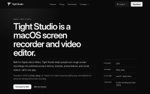 Tight Studio about page — screenshot of the video AI tool, 2026-10-02