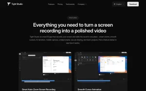 Tight Studio features page — screenshot of the video AI tool, 2026-10-02