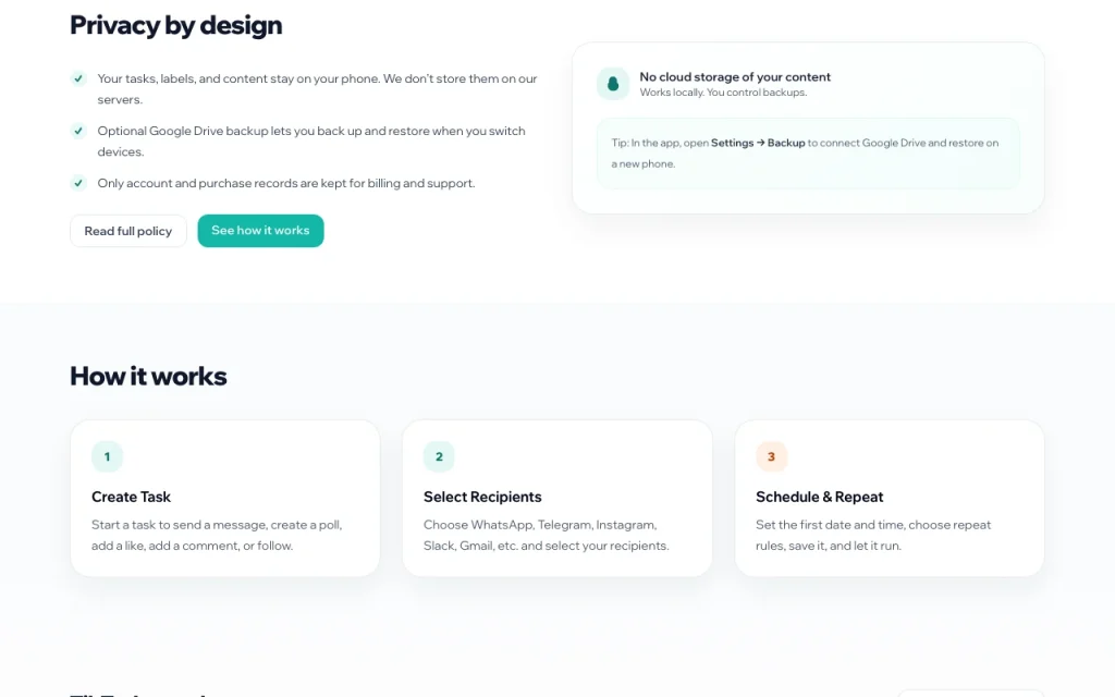 TikTask homepage — screenshot of the productivity & writing AI tool, Oct 2, 2026