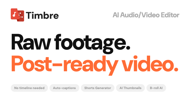Timbre homepage screenshot, video AI tool