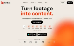 Timbre homepage page homepage screenshot, video AI tool