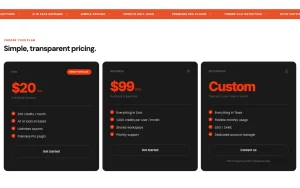 Timbre pricing page homepage screenshot, video AI tool