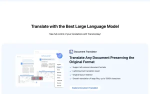 Transmonkey homepage page homepage screenshot, productivity & writing AI tool