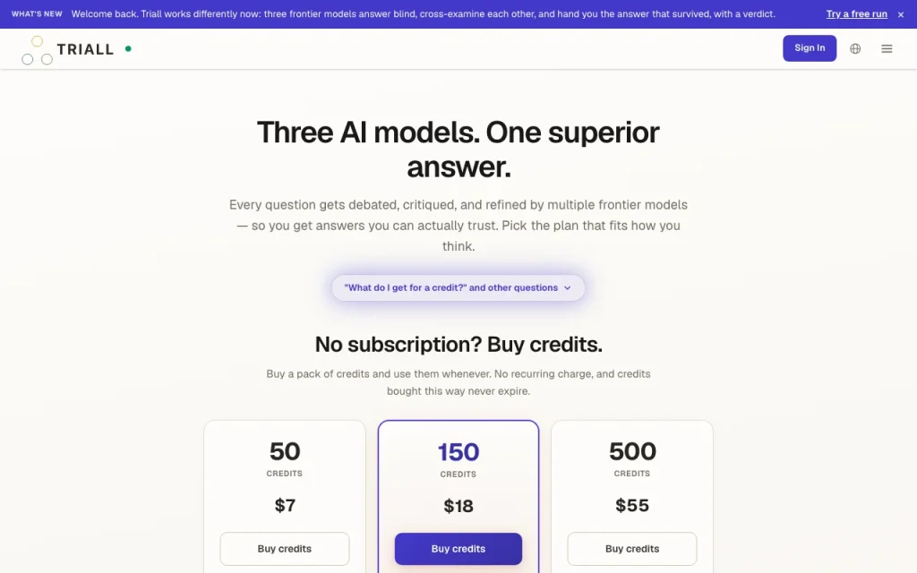 Triall pricing page with plans and prices — screenshot of the chat assistants AI tool, Oct 1, 2026