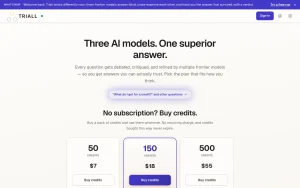 Triall pricing page homepage screenshot, chat assistants AI tool