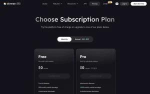 Triverse AI pricing page homepage screenshot, image generation AI tool