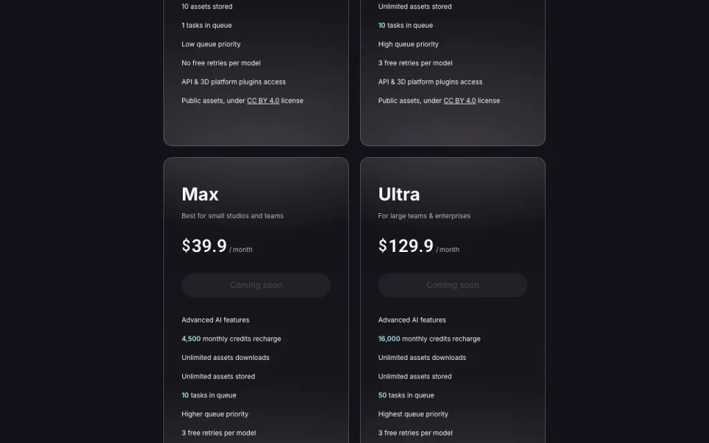 Triverse AI page de tarifs avec offres et prix — capture d'écran de l'outil d'IA génération d'images, Oct 1, 2026