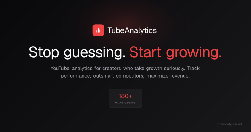 TubeAnalytics homepage screenshot, research & search AI tool