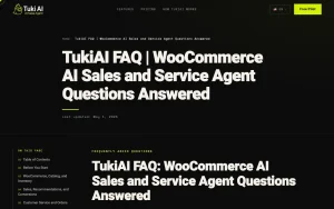TukiAI FAQ page — screenshot of the productivity & writing AI tool, 2026-10-02