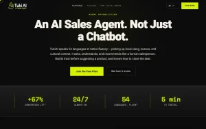 TukiAI features page — screenshot of the productivity & writing AI tool, 2026-10-02