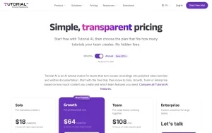 Tutorial AI pricing page with plans and prices — screenshot of the video AI tool, 2026-10-02