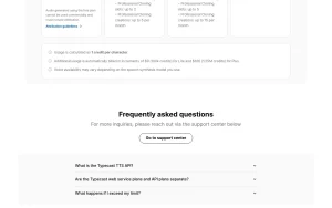 Typecast API pricing page with plans and prices — screenshot of the audio & voice AI tool, 2026-10-01