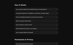 Unabyss FAQ page — screenshot of the productivity & writing AI tool, 2026-10-01