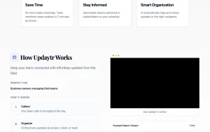 Updaytr homepage — screenshot of the productivity & writing AI tool, 2026-10-02