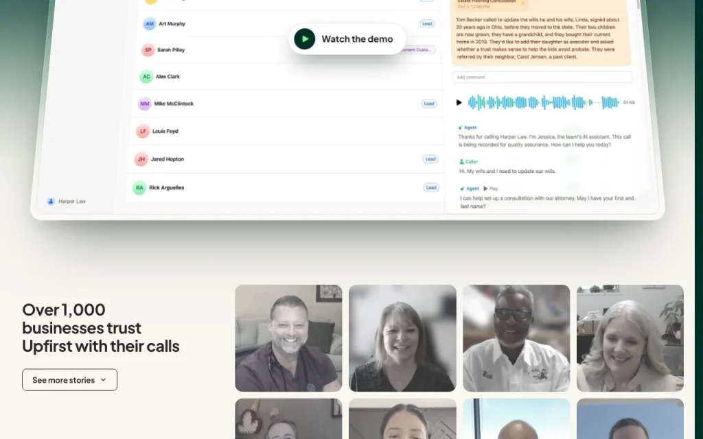 Upfirst página inicial: captura de tela da ferramenta de IA Áudio e voz, Oct 2, 2026