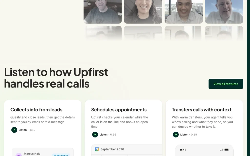 Upfirst página inicial: captura de tela da ferramenta de IA Áudio e voz, Oct 2, 2026