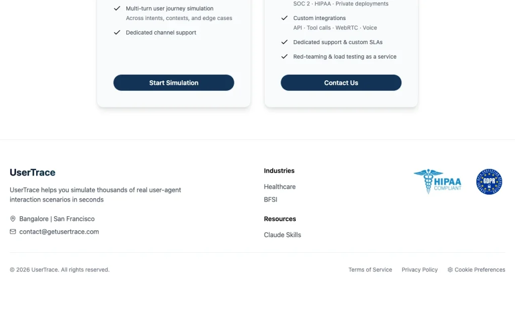 UserTrace page de tarifs avec offres et prix — capture d'écran de l'outil d'IA programmation, Oct 2, 2026