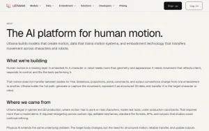 Uthana about page — screenshot of the video AI tool, 2026-10-02