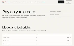 Uthana pricing page with plans and prices — screenshot of the video AI tool, 2026-10-02