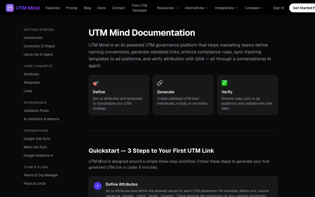 UTM Mind documentação: captura de tela da ferramenta de IA produtividade & escrita, Oct 1, 2026