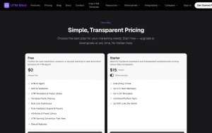 UTM Mind pricing page homepage screenshot, productivity & writing AI tool
