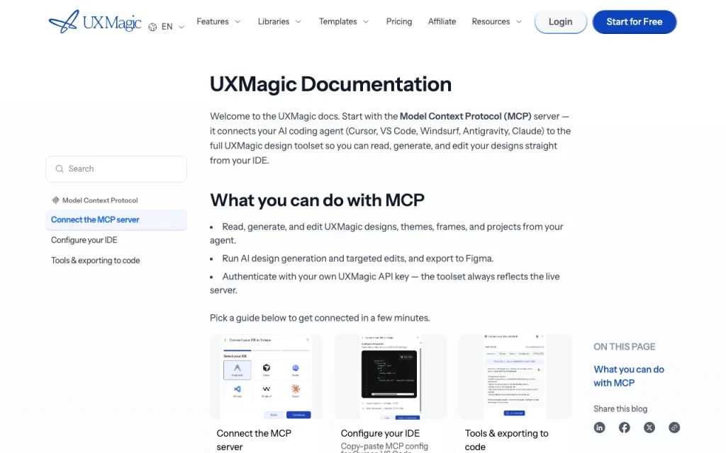 UXMagic documentation — screenshot of the coding AI tool, Oct 2, 2026