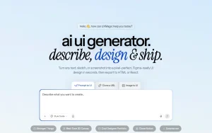 UXMagic homepage — screenshot of the coding AI tool, 2026-10-02