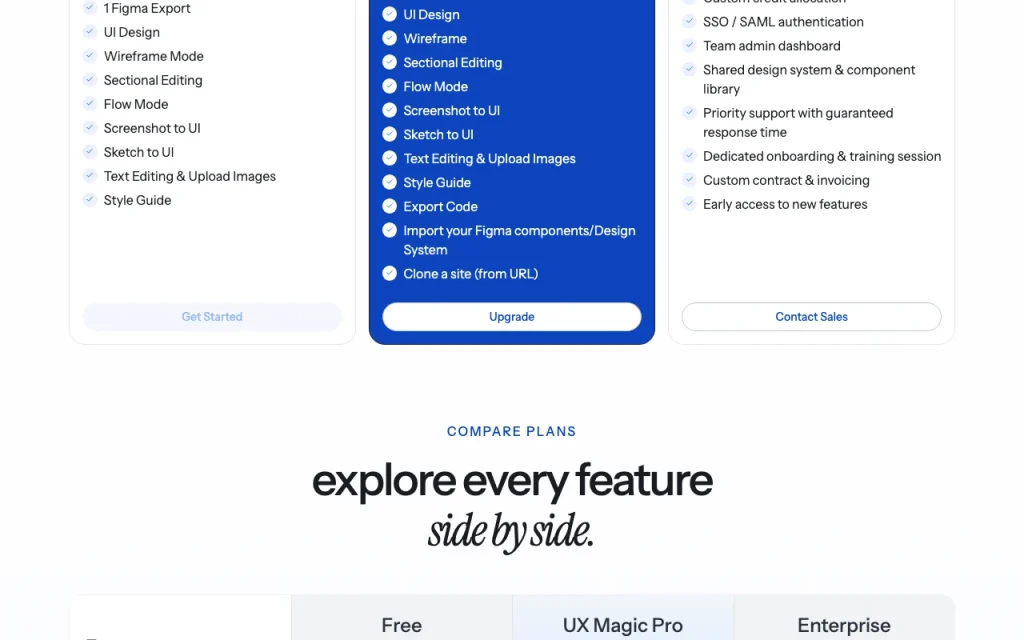 UXMagic Preisseite mit Tarifen und Preisen – Screenshot des KI-Tools coding, Oct 2, 2026