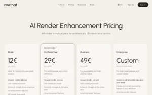 Vaethat pricing page with plans and prices — screenshot of the image generation AI tool, 2026-10-02