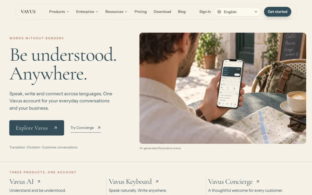 Vavus AI homepage — screenshot of the productivity & writing AI tool, Oct 1, 2026