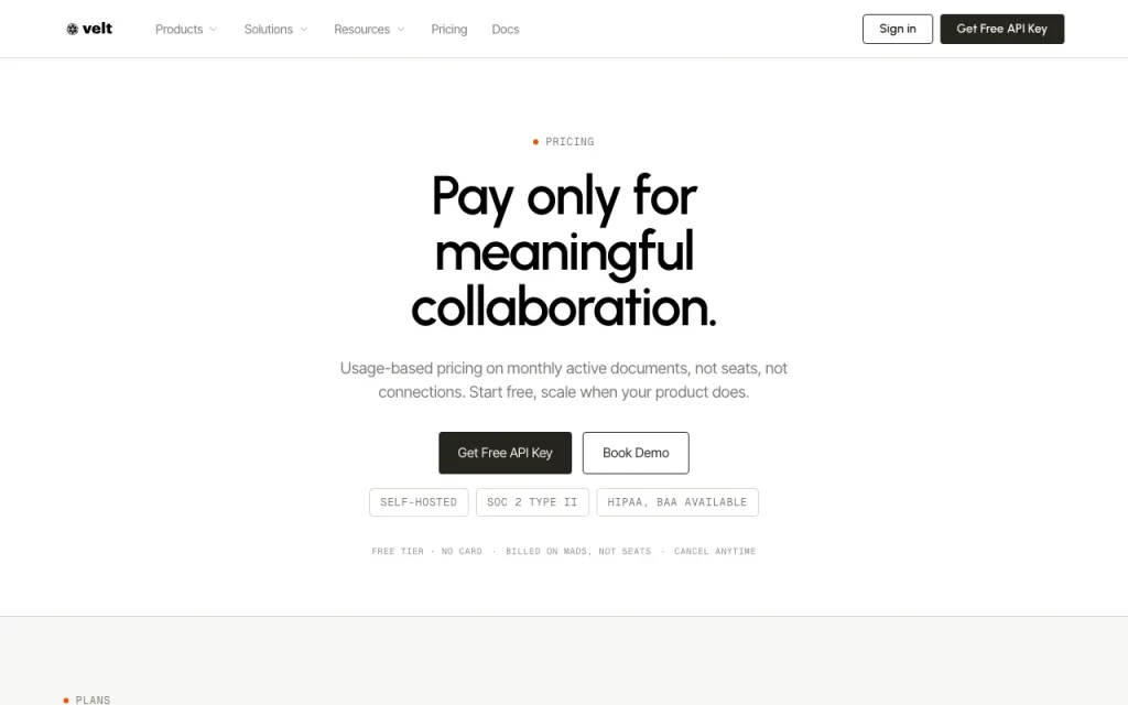 Velt pricing page with plans and prices — screenshot of the coding AI tool, Oct 2, 2026