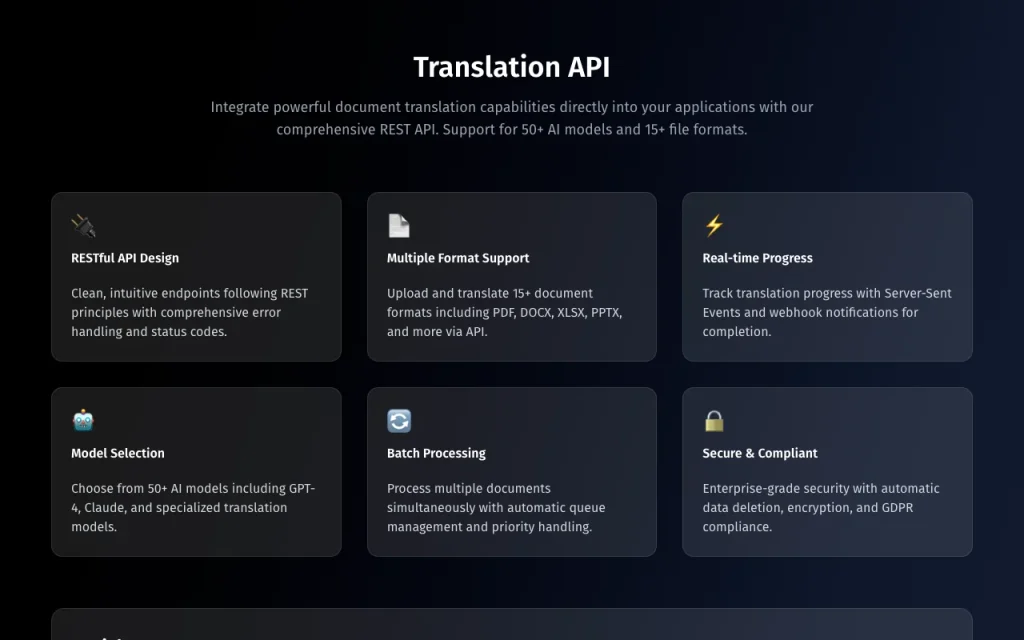 VersQ Documentation de l'API — capture d'écran de l'outil d'IA productivité et rédaction, Oct 1, 2026