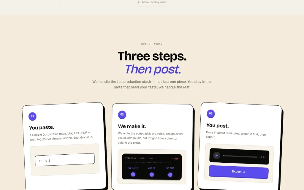 Vibeknow homepage — screenshot of the video AI tool, Oct 1, 2026