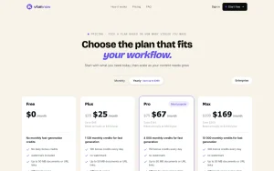 Vibeknow pricing page homepage screenshot, video AI tool