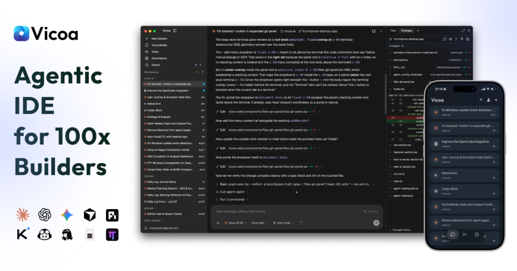 Vicoa homepage screenshot, coding AI tool