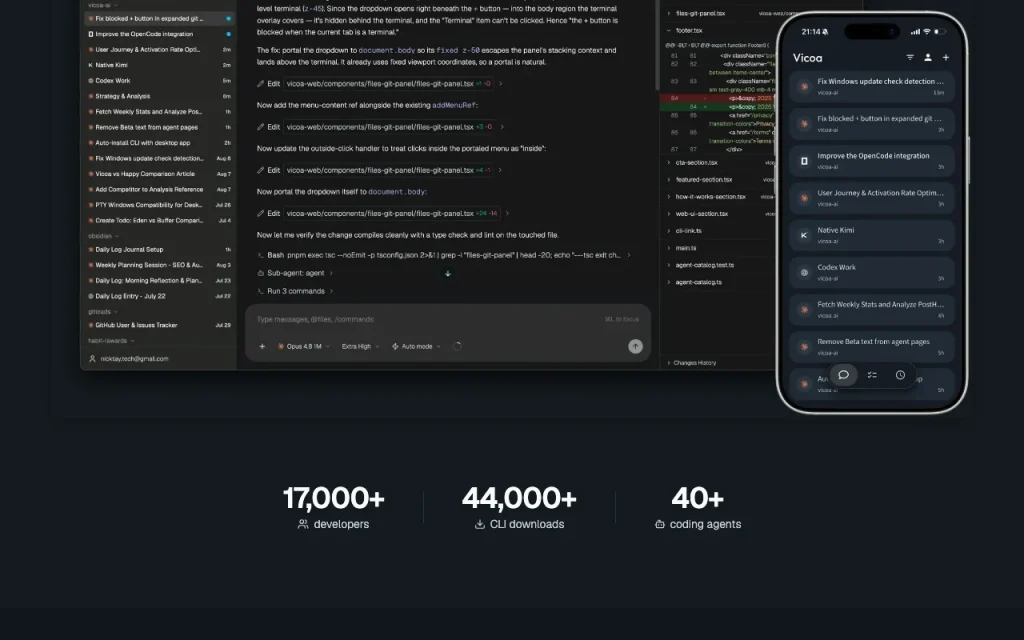 Vicoa homepage — screenshot of the coding AI tool, Oct 2, 2026