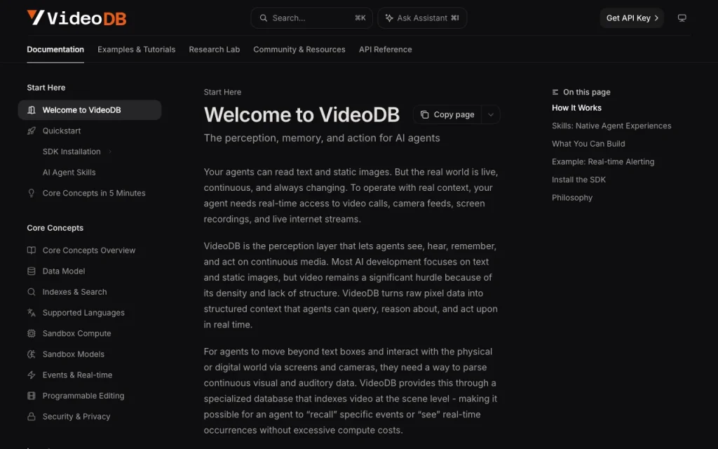 VideoDB Dokumentation – Screenshot des KI-Tools video, Oct 1, 2026