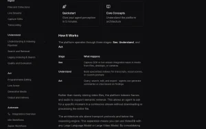 VideoDB docs page homepage screenshot, video AI tool