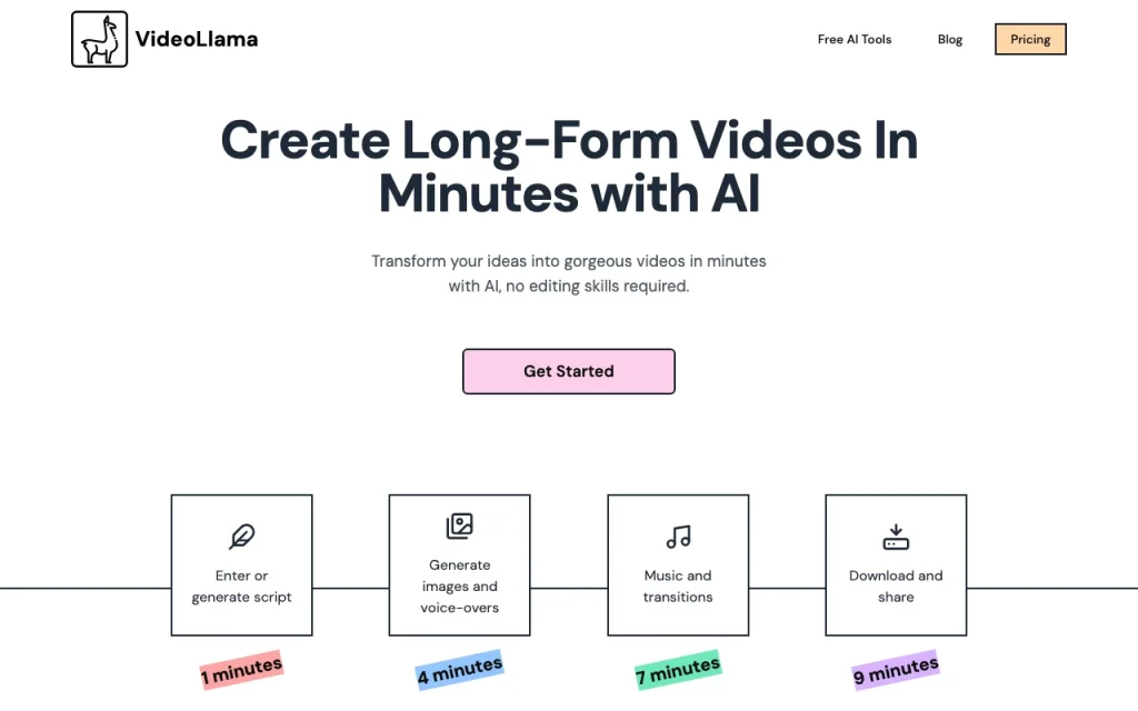 VideoLlama homepage screenshot, video AI tool