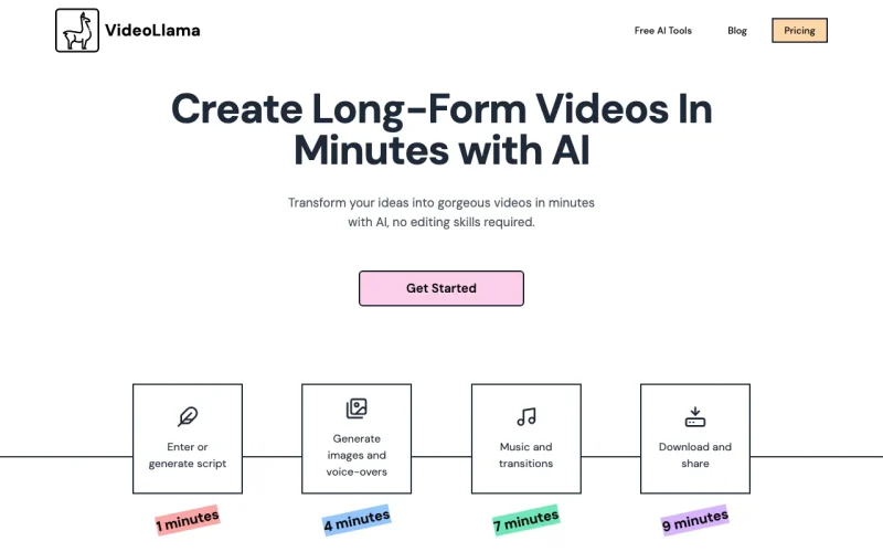VideoLlama homepage screenshot, video AI tool