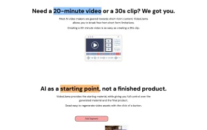 VideoLlama homepage — screenshot of the video AI tool, 2026-10-02
