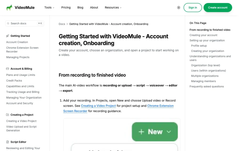 VideoMule documentation — screenshot of the video AI tool, Oct 2, 2026