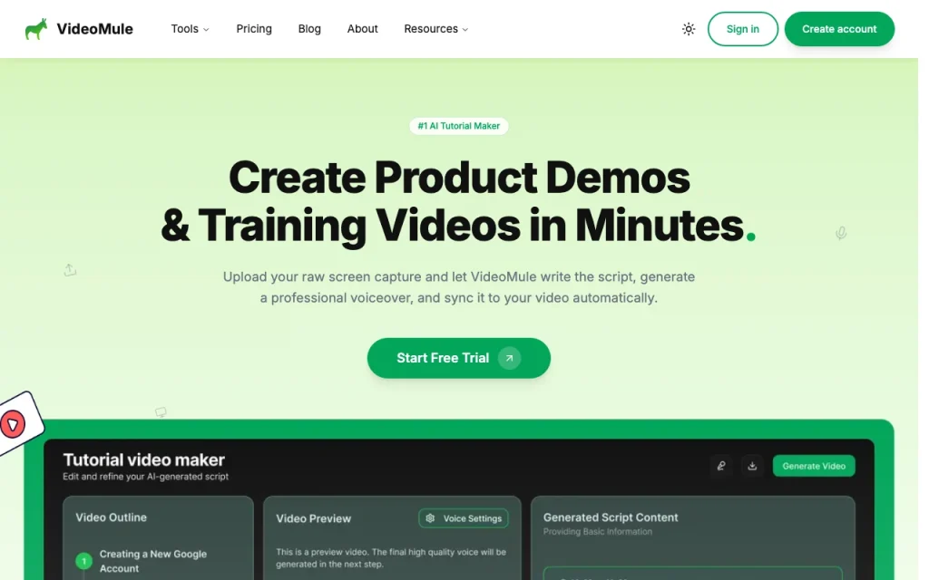 VideoMule Startseite – Screenshot des KI-Tools video, Oct 2, 2026
