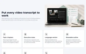 videotranscript.ai homepage — screenshot of the productivity & writing AI tool, 2026-10-01