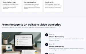 videotranscript.ai homepage — screenshot of the productivity & writing AI tool, 2026-10-01