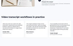 videotranscript.ai homepage — screenshot of the productivity & writing AI tool, 2026-10-01