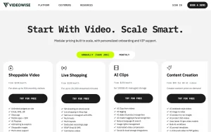 Videowise pricing page with plans and prices — screenshot of the video AI tool, 2026-10-01